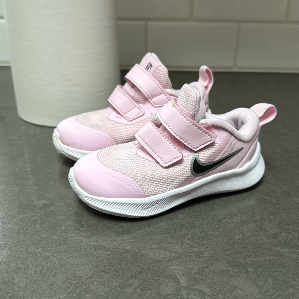 Nike Kids Pink and White Velcro Sneakers